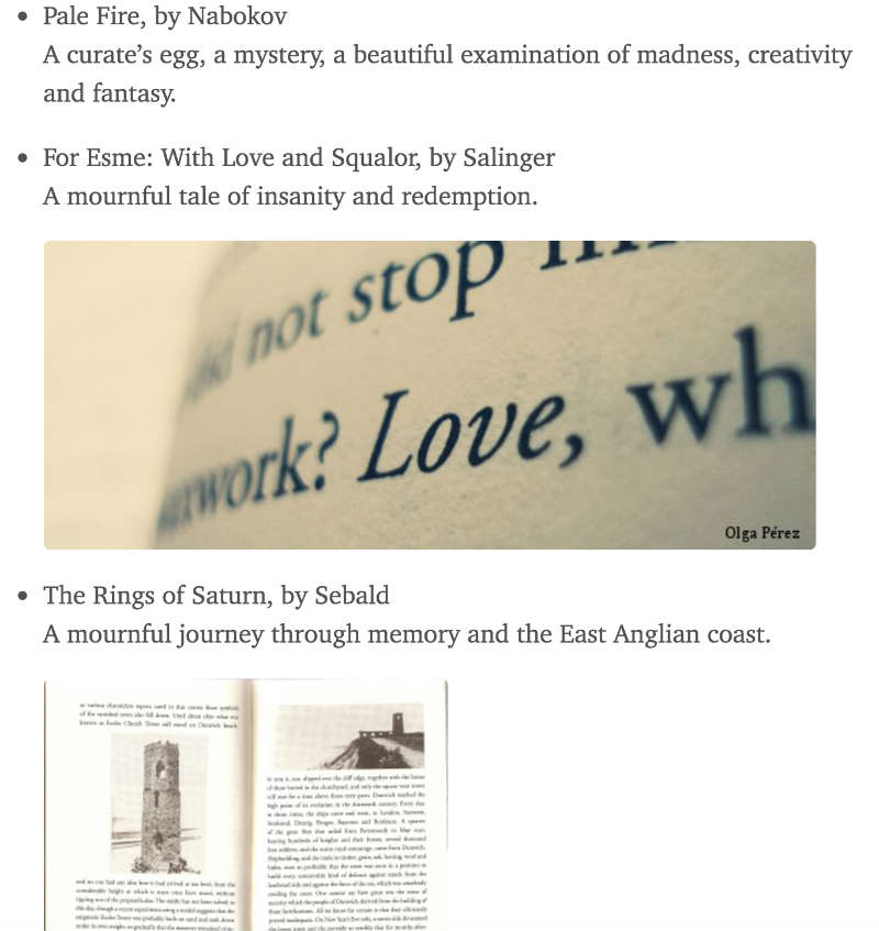 Screenshot of books outputted in a browser