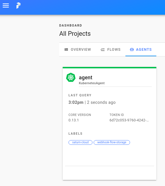 View of the Prefect Cloud website showing the equivalent agent running inside the UI