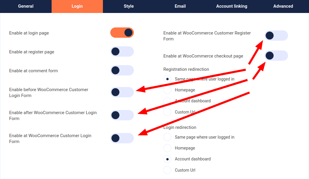Unikname Connect for WordPress advanced configuration, with configurations for WooCommerce