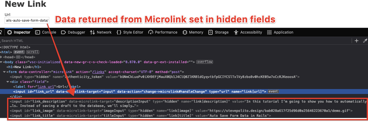 Hidden fields will be set with the response from the Microlink API
