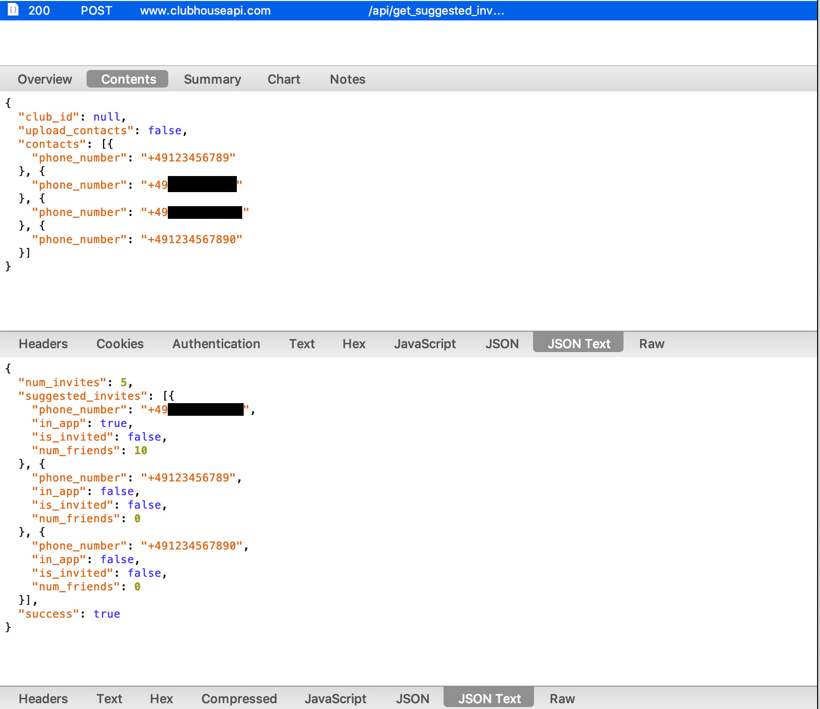 Adressbuch-Upload und Antwort des Servers