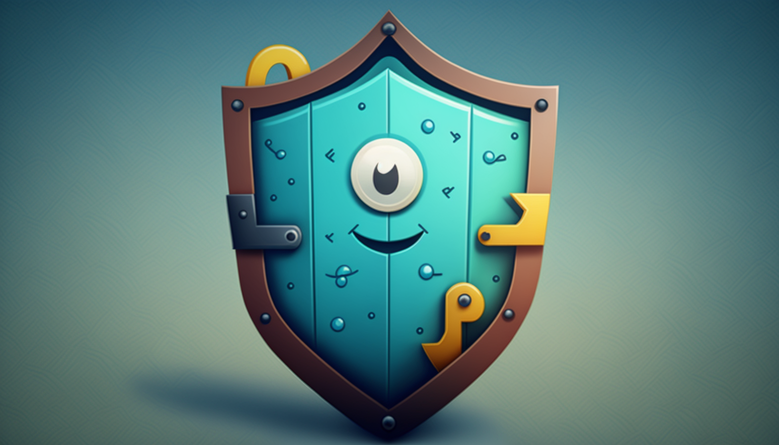 A cartoon shield with a padlock in the center, representing the idea of defending against social engineering attacks in cybersecurity