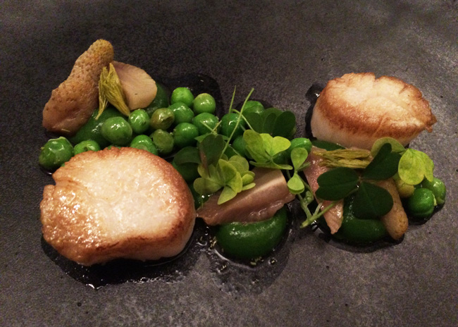 Budapest - A starter from Mak - scallops with pickled strawberries and sweet peas