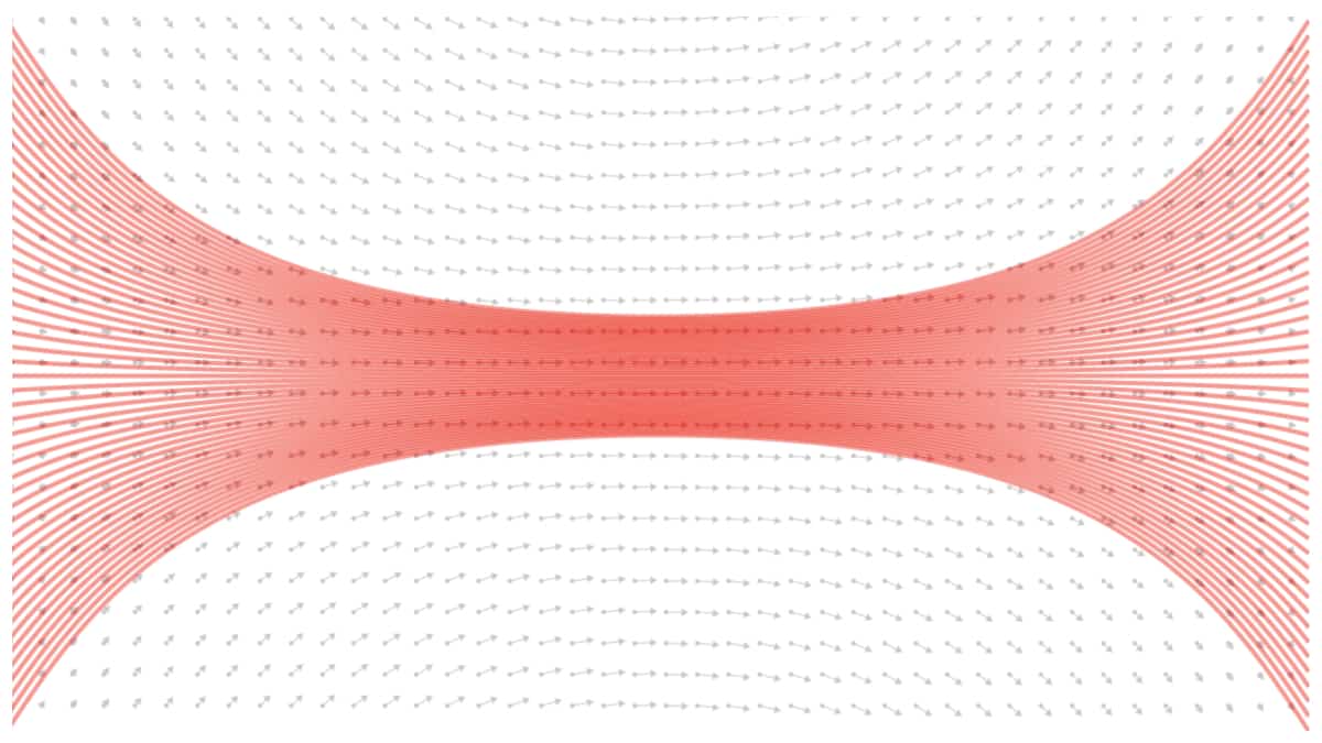 Many lines moving through a flow field