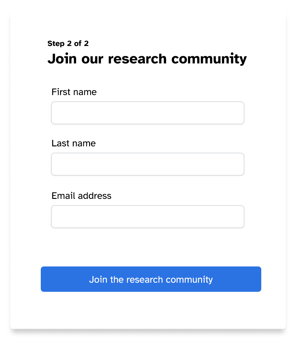 Screenshot of a sign up form to join a research panel