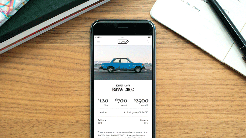 Picture of the Turo mobile app