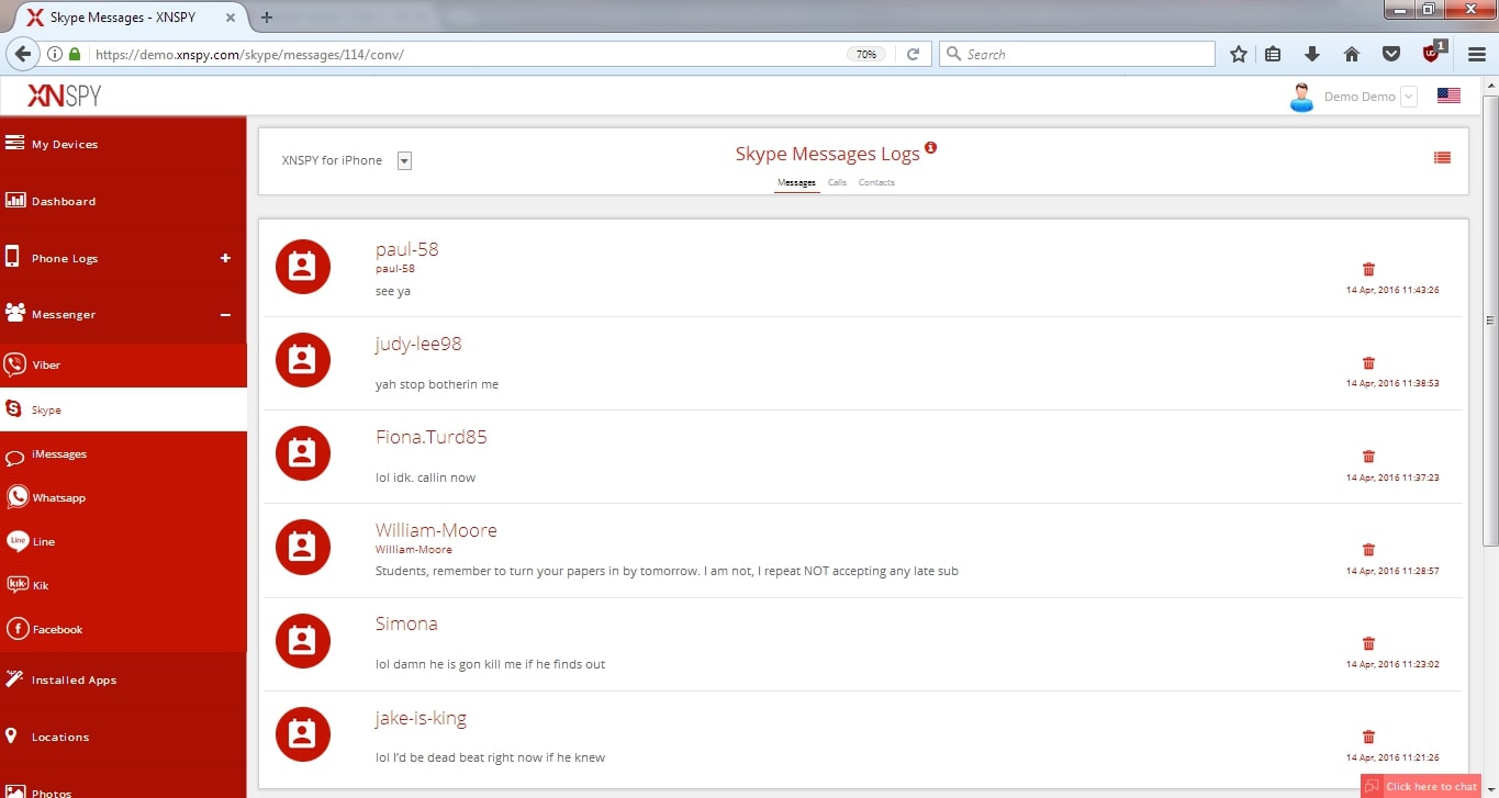 XNSPY demo spy software on any skype