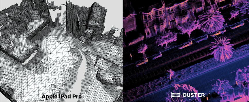 Left, image of indoor map from: https://sketchfab.com/alexijohansen. Right, a high resolution SLAM map made with an OS1-128