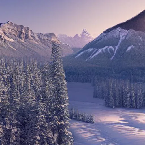 A beautiful landscape photograph of Banff mountain scenery, winter