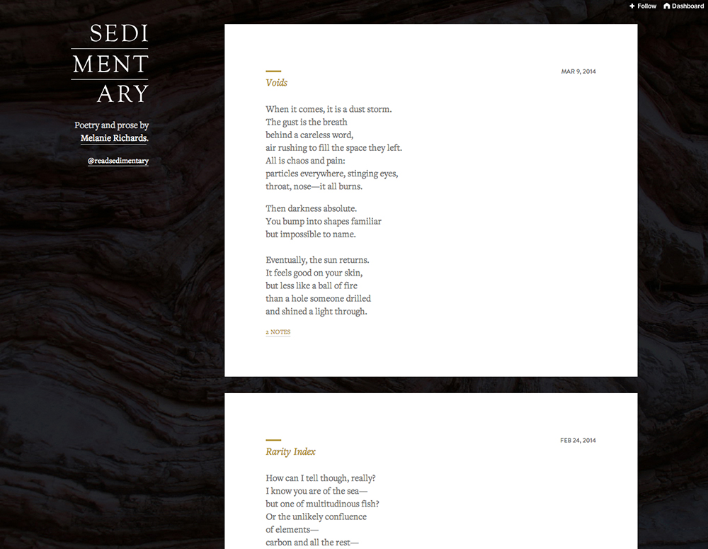 The index of my poetry blog, Sedimentary