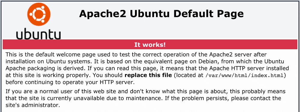 écran après installation d'Apache2