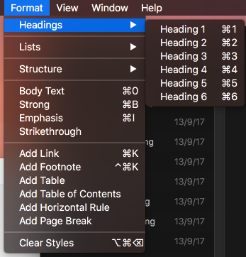 Formatting shortcuts