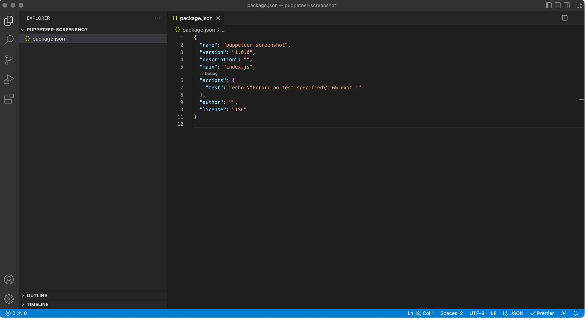 screenshot of a Node.js project