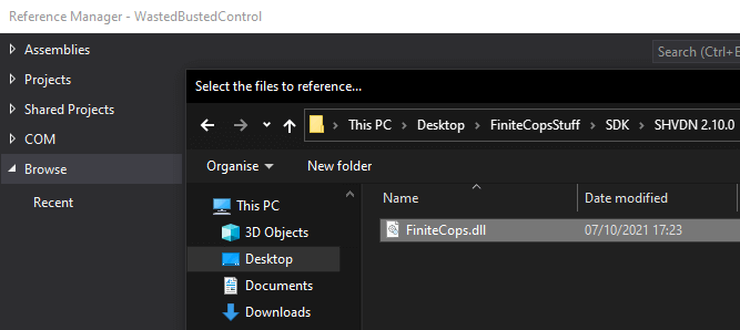 Selecting the dll file