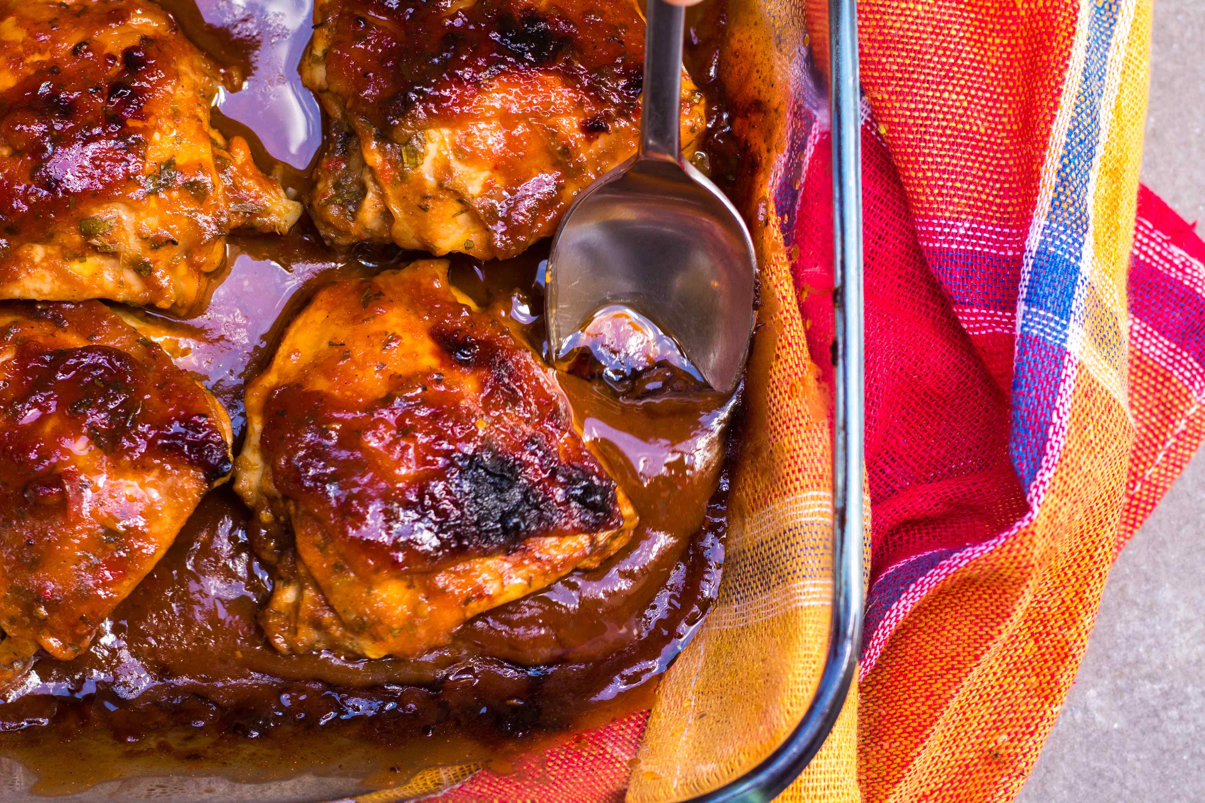 Baked BBQ chicken with homemade BBQ sauce