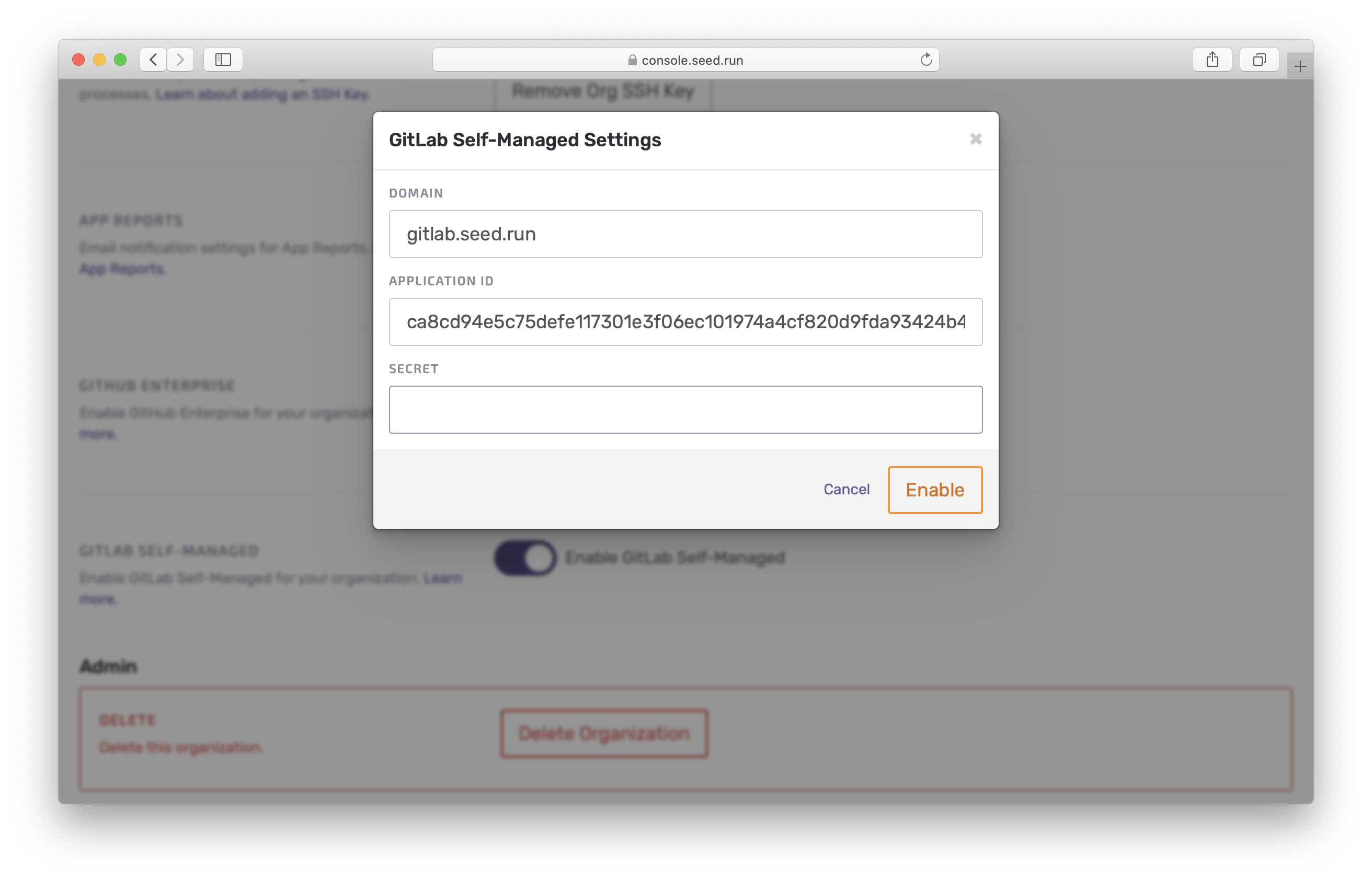 Enabled GitLab Self-Managed on Seed