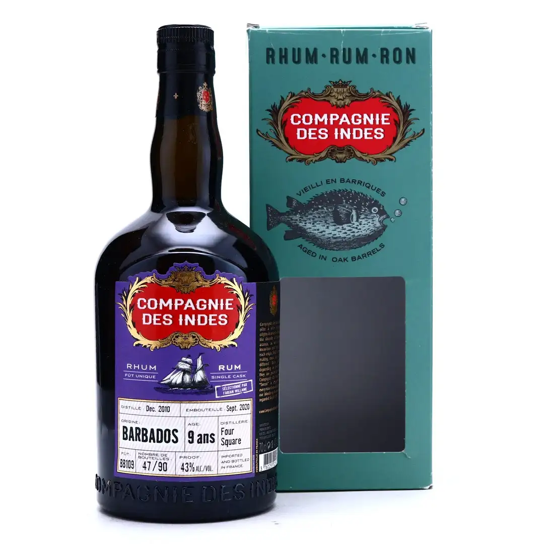 Image of the front of the bottle of the rum Barbados 9 ans (Bottled for 100% Vins in Belgium)