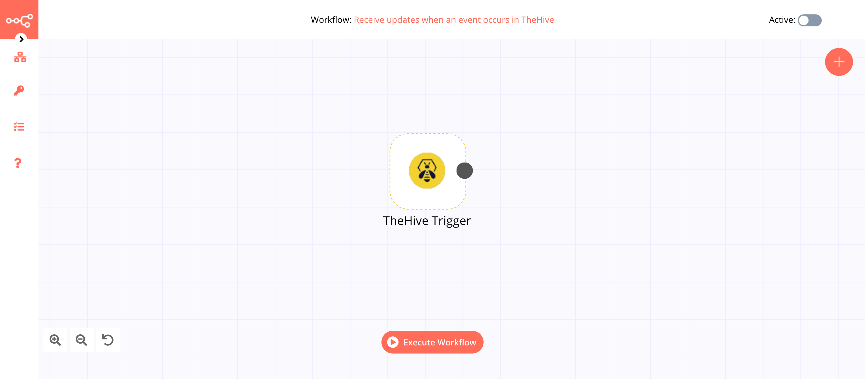 A workflow with the TheHive Trigger node