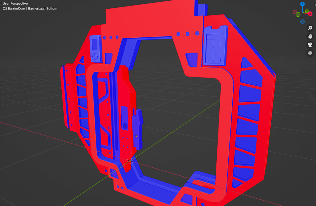 The outer frame of the bulkhead door in red and blue, symbolising flipped normals.