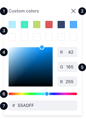 Color picker with 7 points to describe the different elements. Explained below.