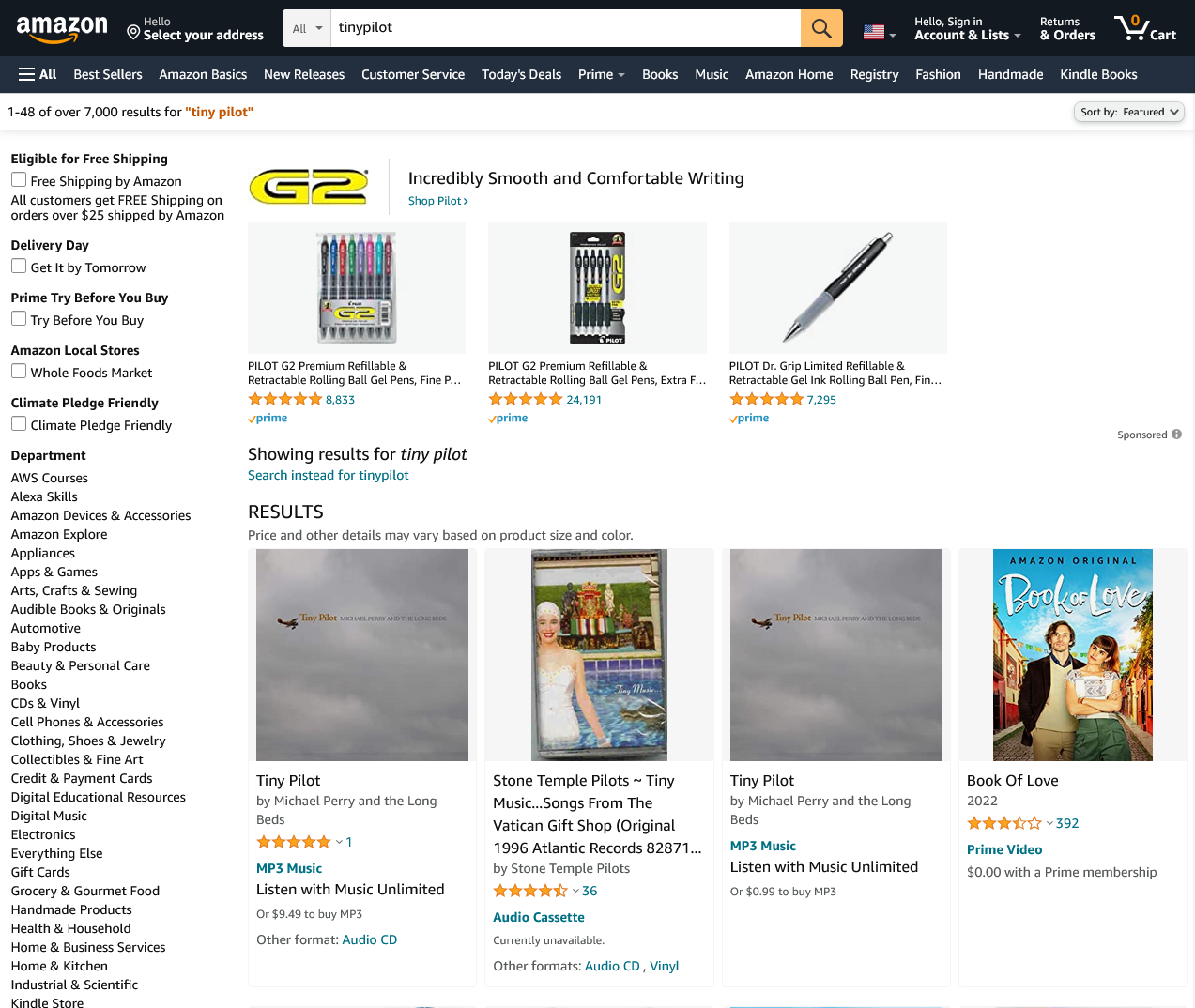 Screenshot of Amazon search results for term 'tinypilot'