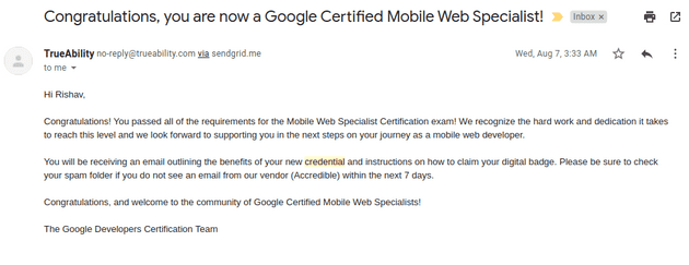 Google mws certification confirmation