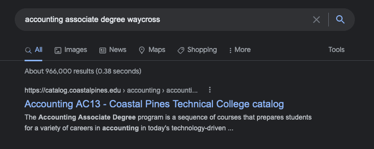 Sample search results for "accounting degree wayrcross"