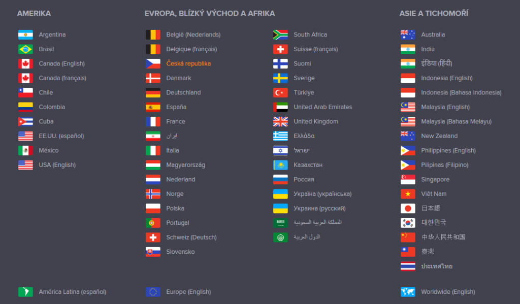 Avast offers their website in regional variations first, languages second