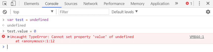 Screenshot of Uncaught TypeError: Cannot set property