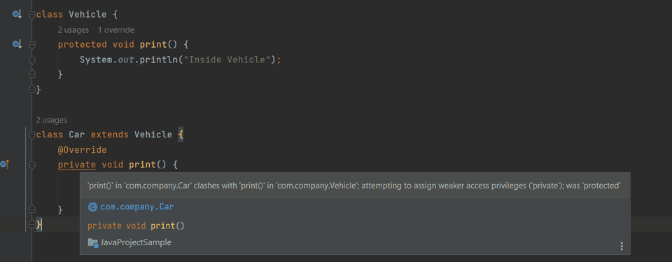 Java access modifier example