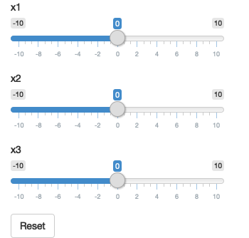 The app on load (left), after dragging some sliders (middle), then clicking reset (right). See live at <https://hadley.shinyapps.io/ms-update-reset>.