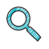 blue hand drawn magnifying glass icon