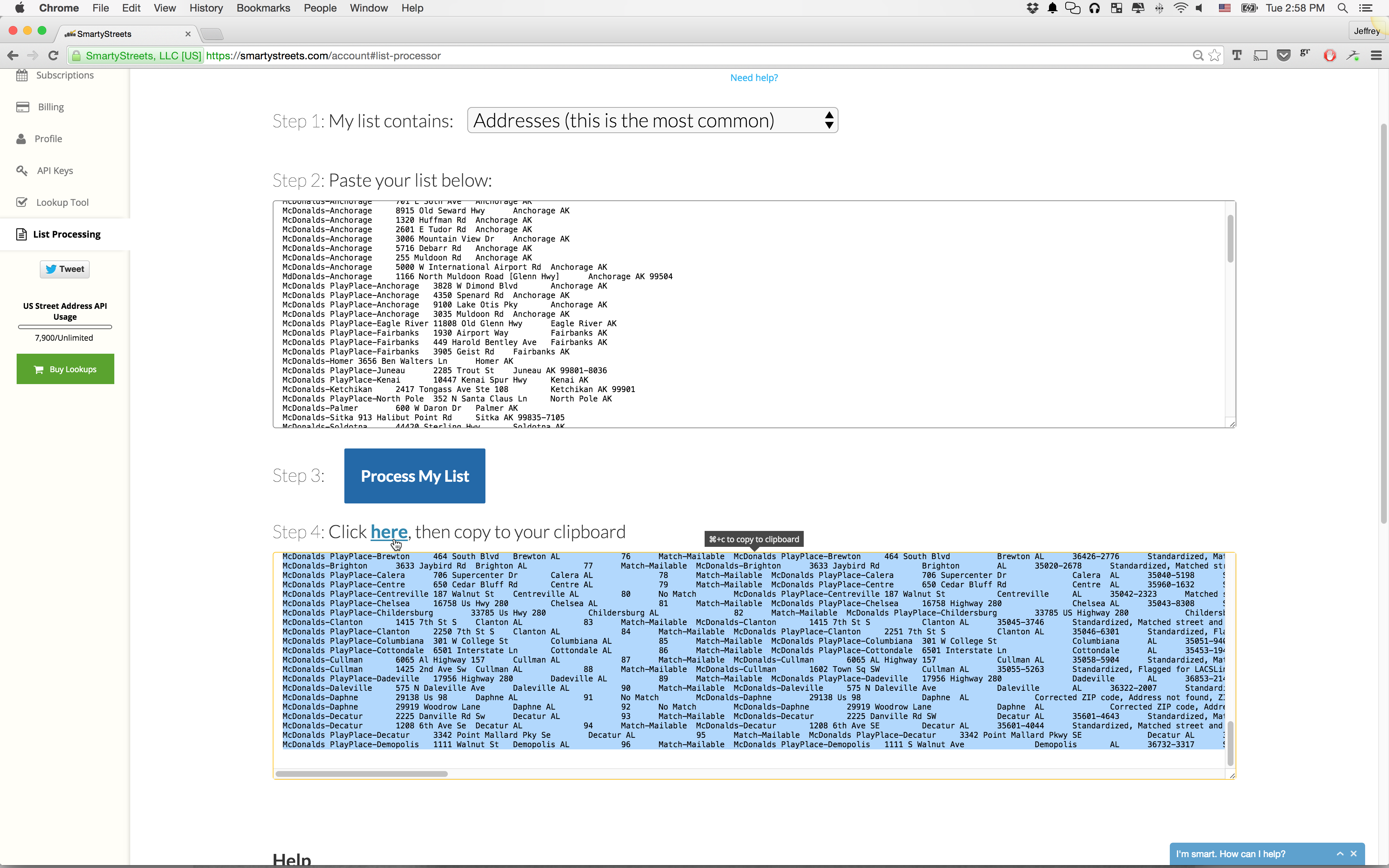 image of how to copy your finished address list