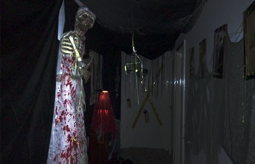 As you can see, it doesn't have to look professional, this 'haunted hallway' was damn scary in the dark and cost me about ÂŁ50, plus I have most of the stuff handy for next Halloween. A 'ghost house' I set up in my hallway