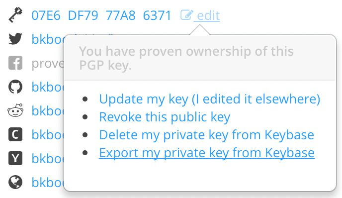 Export private key from Keybase