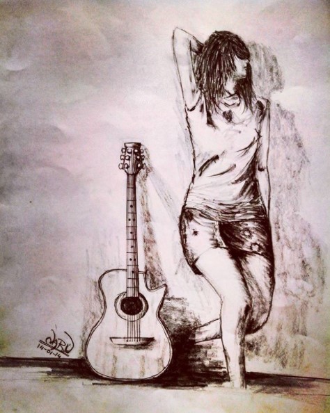 Sketching of a Girl with Guitar