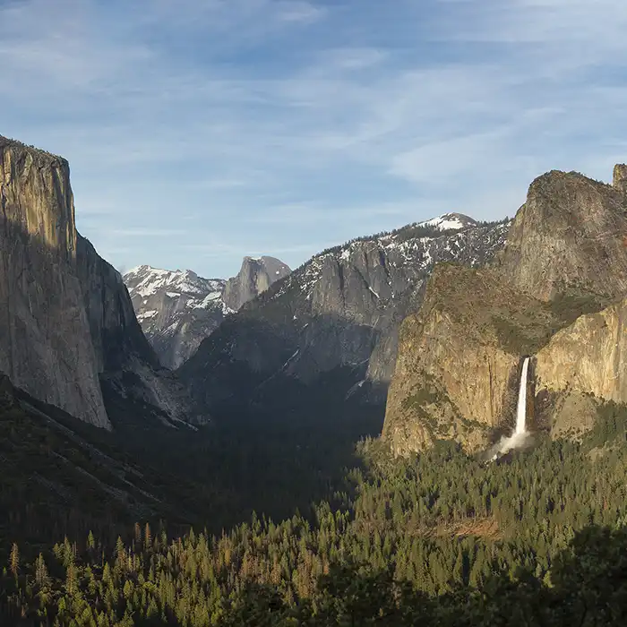 Yosemite Valley, CA. L-R: To-tock-ah-noo-la (El Capitan), Tis-sa-ack (Half Dome), Pohono (Bridalveil Fall)