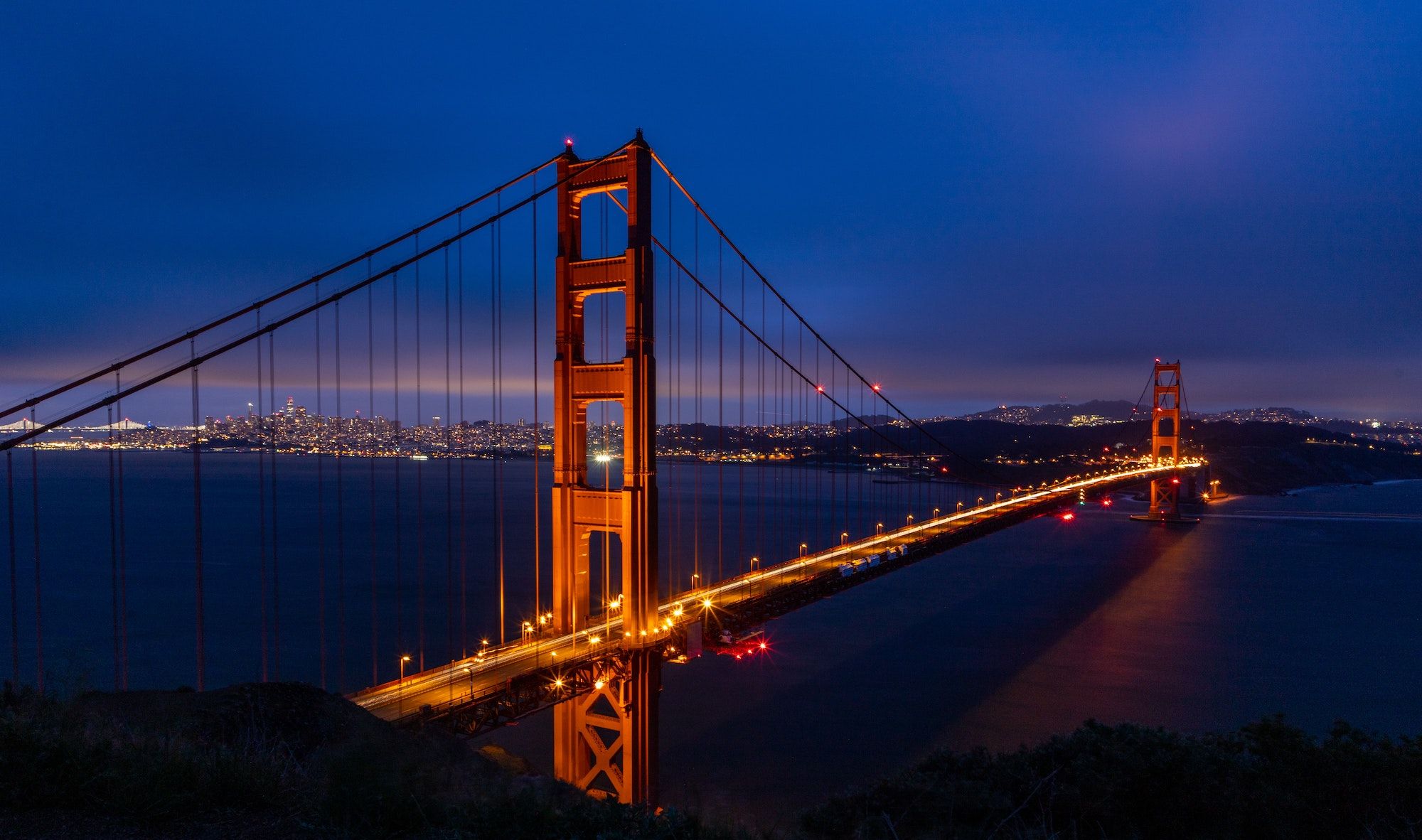 Background image of Golden Gate Bridge during nighttime