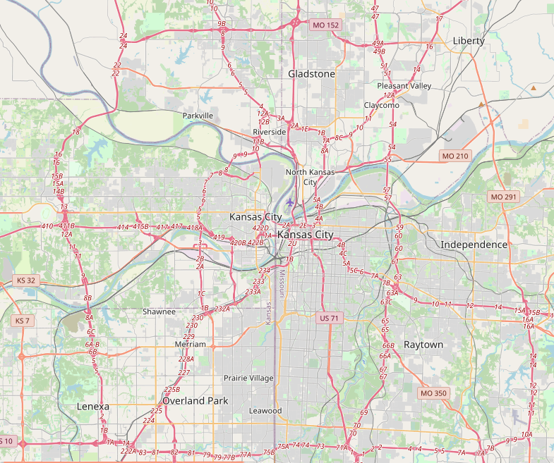 Map of Kansas City, KS/MO. Screenshot from OpenStreetMaps.
