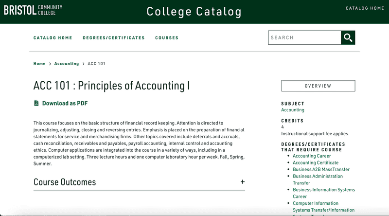 A course page on Bristol's new course catalog site, built with Clean Catalog