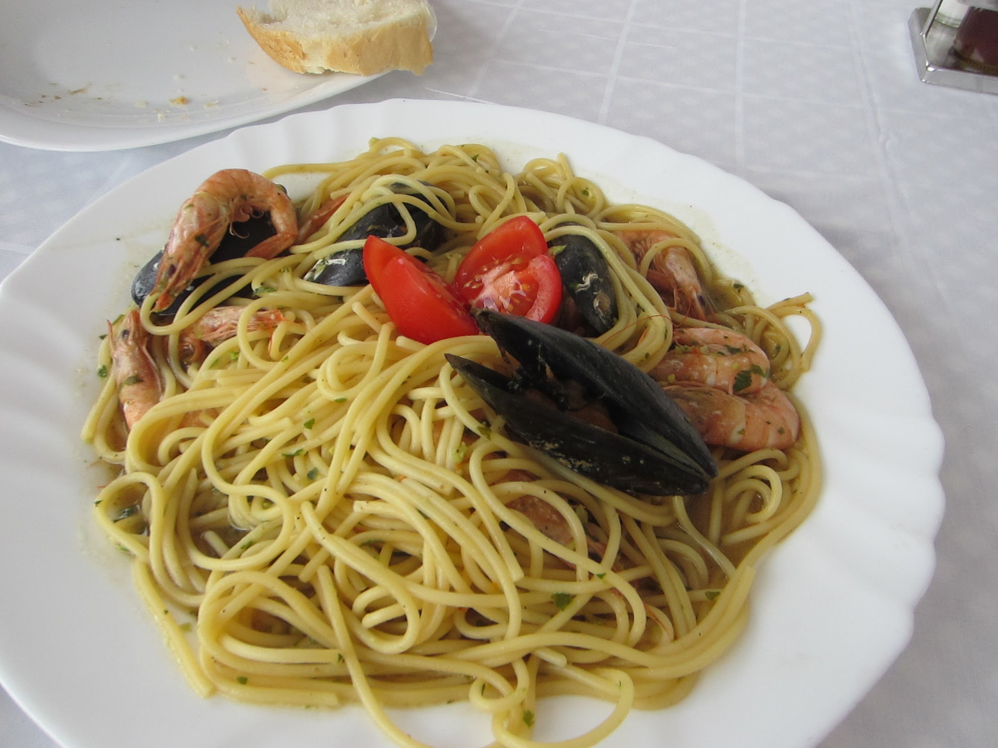 Seafood spaghetti found at a random restaurant at a very small town, called Milna; biked there out of Hvar.