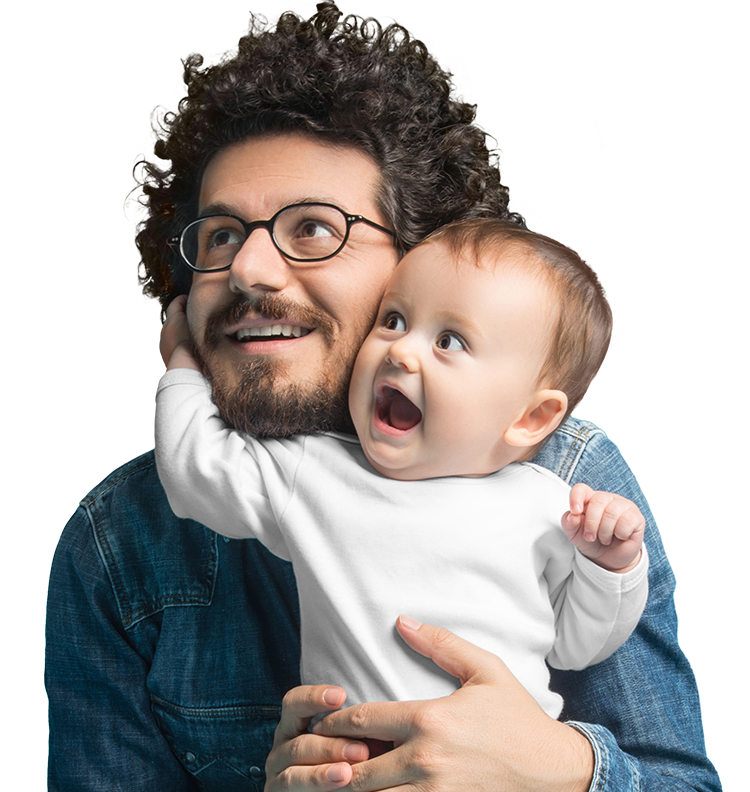 portrait of a father holding their child