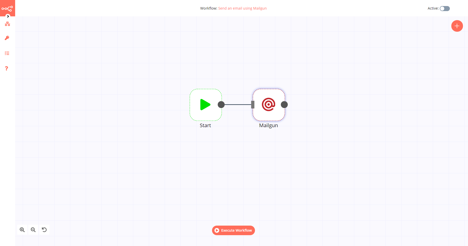 A workflow with the Mailgun node