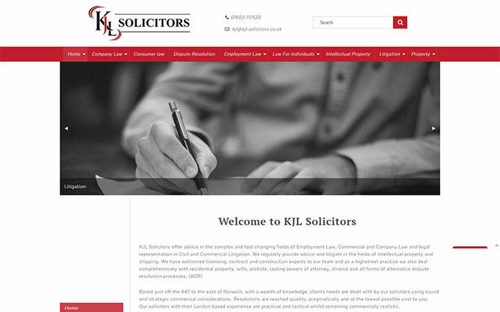 KJL Solicitors website frontpage