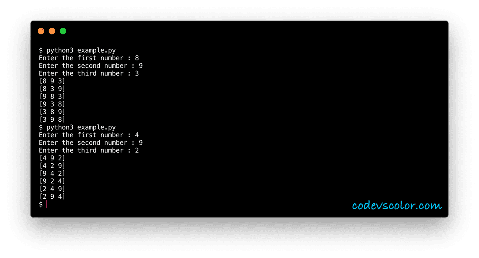 Python program to print all combinations of three numbers CodeVsColor