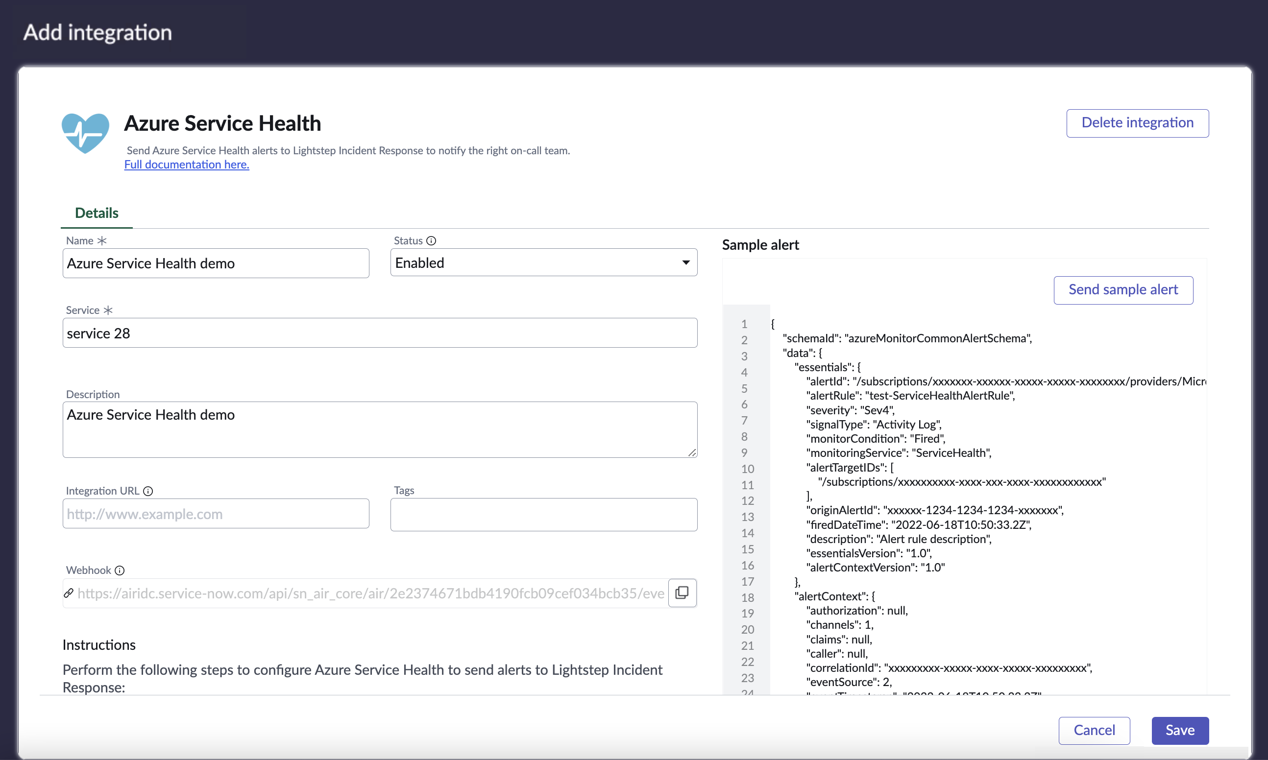 Azure Service Health webhook.