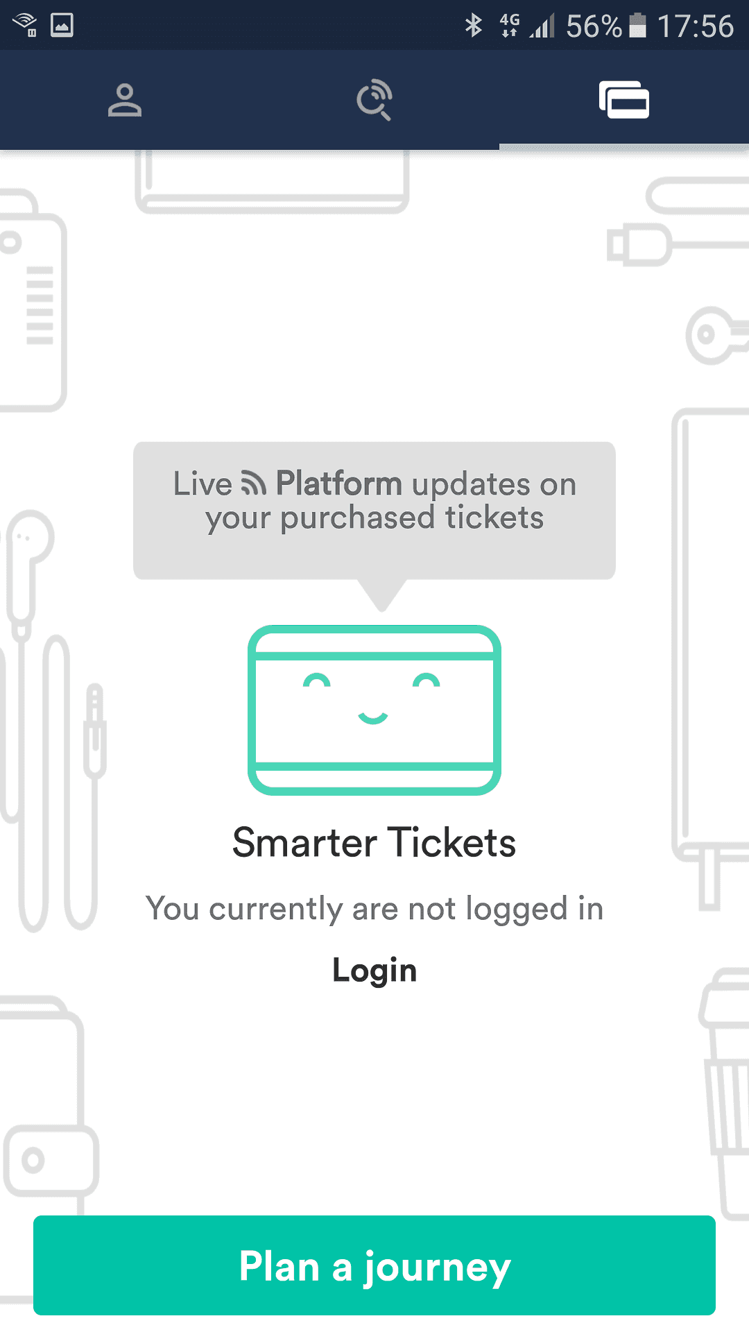 Screenshot of Not logged in yet in Trainline for Android