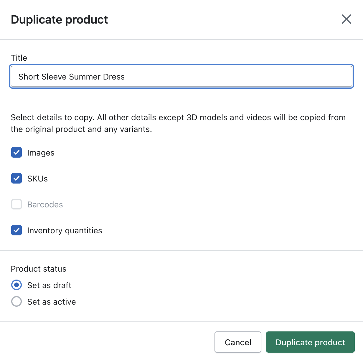 Duplicating a product in Shopify
