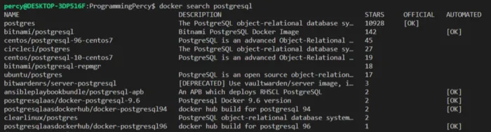docker search shows many images