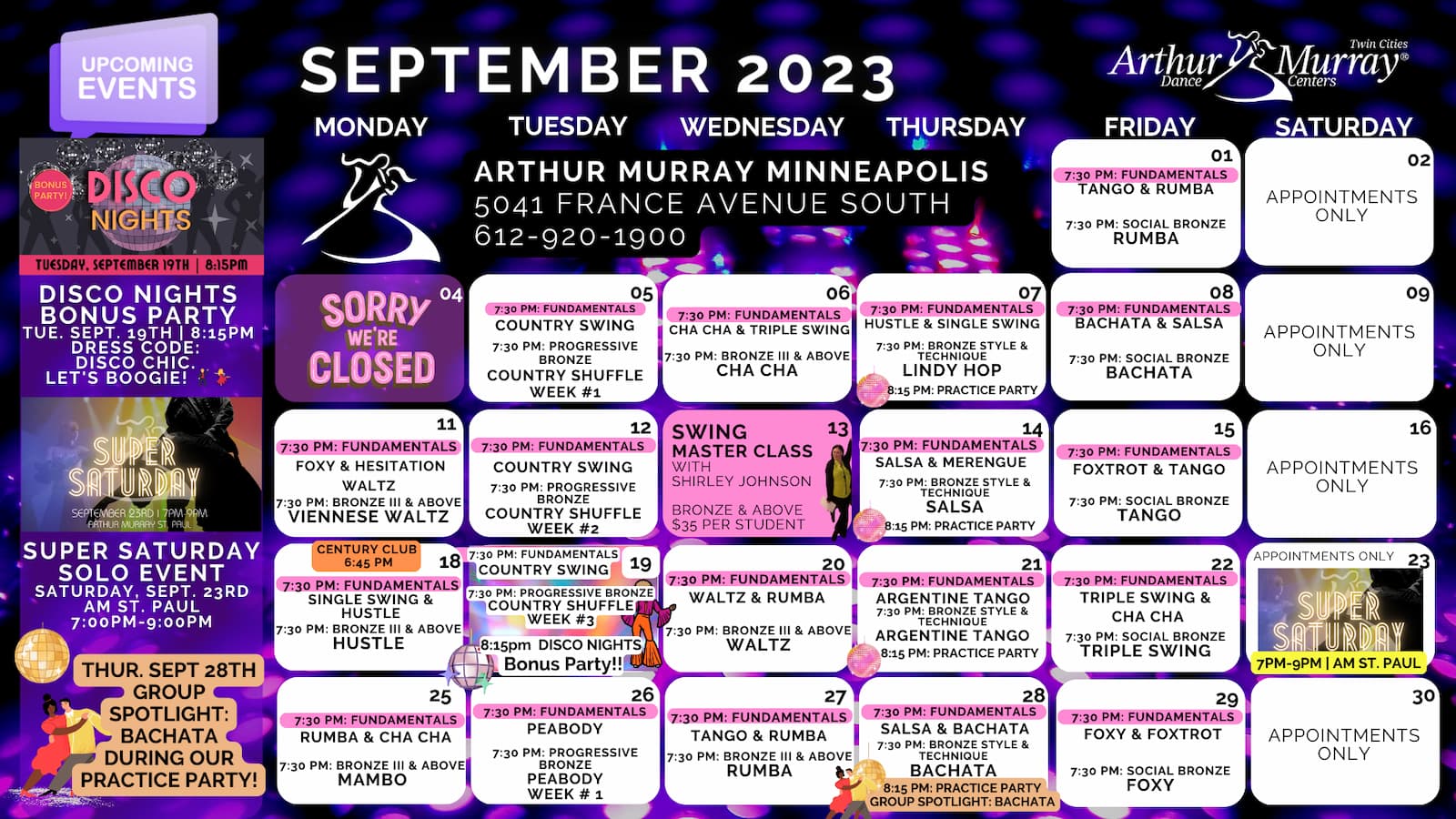 Arthur Murray Minneapolis Group Class Calendar